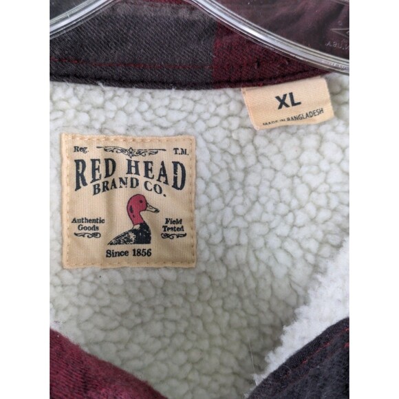 Red Head Mens Sherpa Lined Flannel Shirt Jacket XL Red Gray Check - Picture 2 of 12